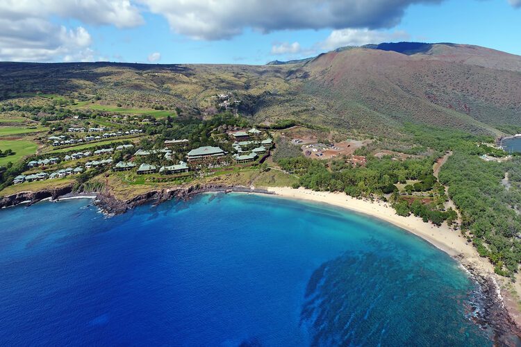 Drone Aerial Panorama - Hulupoe Bay - Island of Lana'i, Hawaii