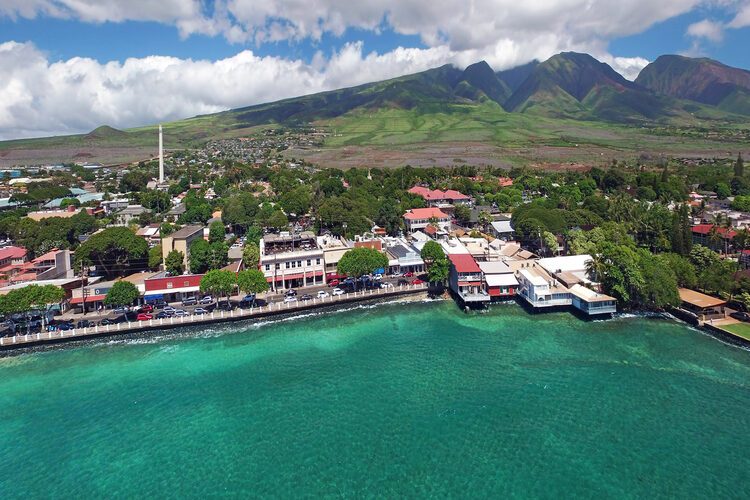 Drone Aerial Panorama - Lahaina Town - Island of Maui, Hawaii