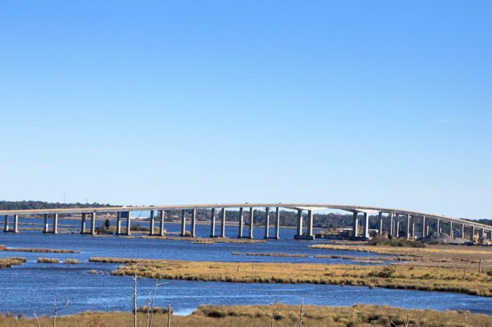 Atchafalaya Basin Bridge, also called the Louisiana Airborne Memorial Bridge, stretches over the water of Atchafalaya Basin and runs from Lafayette to Baton Rouge, Louisiana.