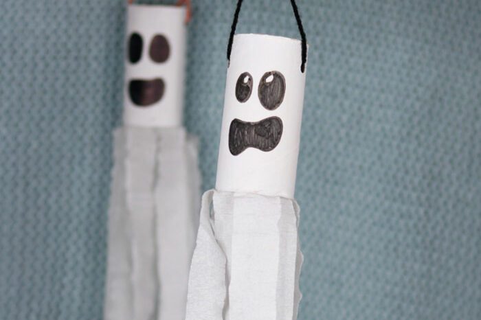 Ghost Windsock Toilet Paper Roll Halloween Craft for Kids