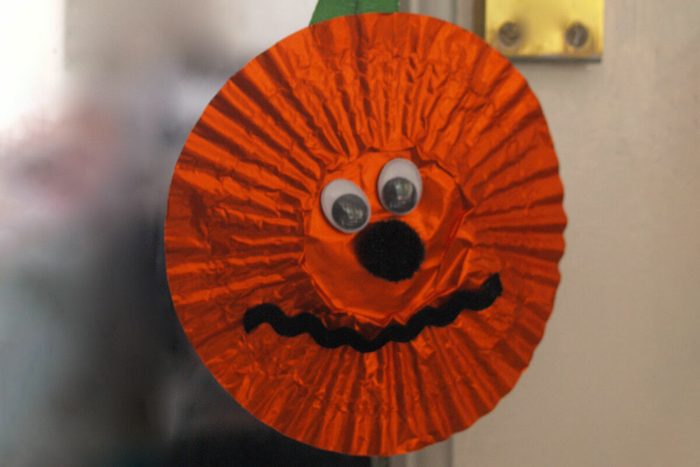 Cupcake Wrapper Pumpkin Door Hanger Halloween Kids Craft