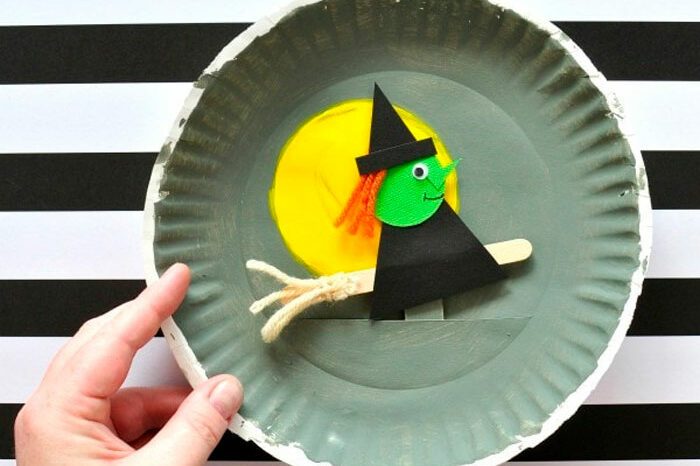 Paper Plate Flying Witch Halloween Craft