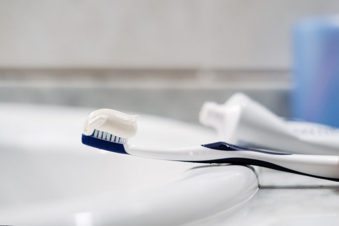 Toothbrush on Bathroom Sink