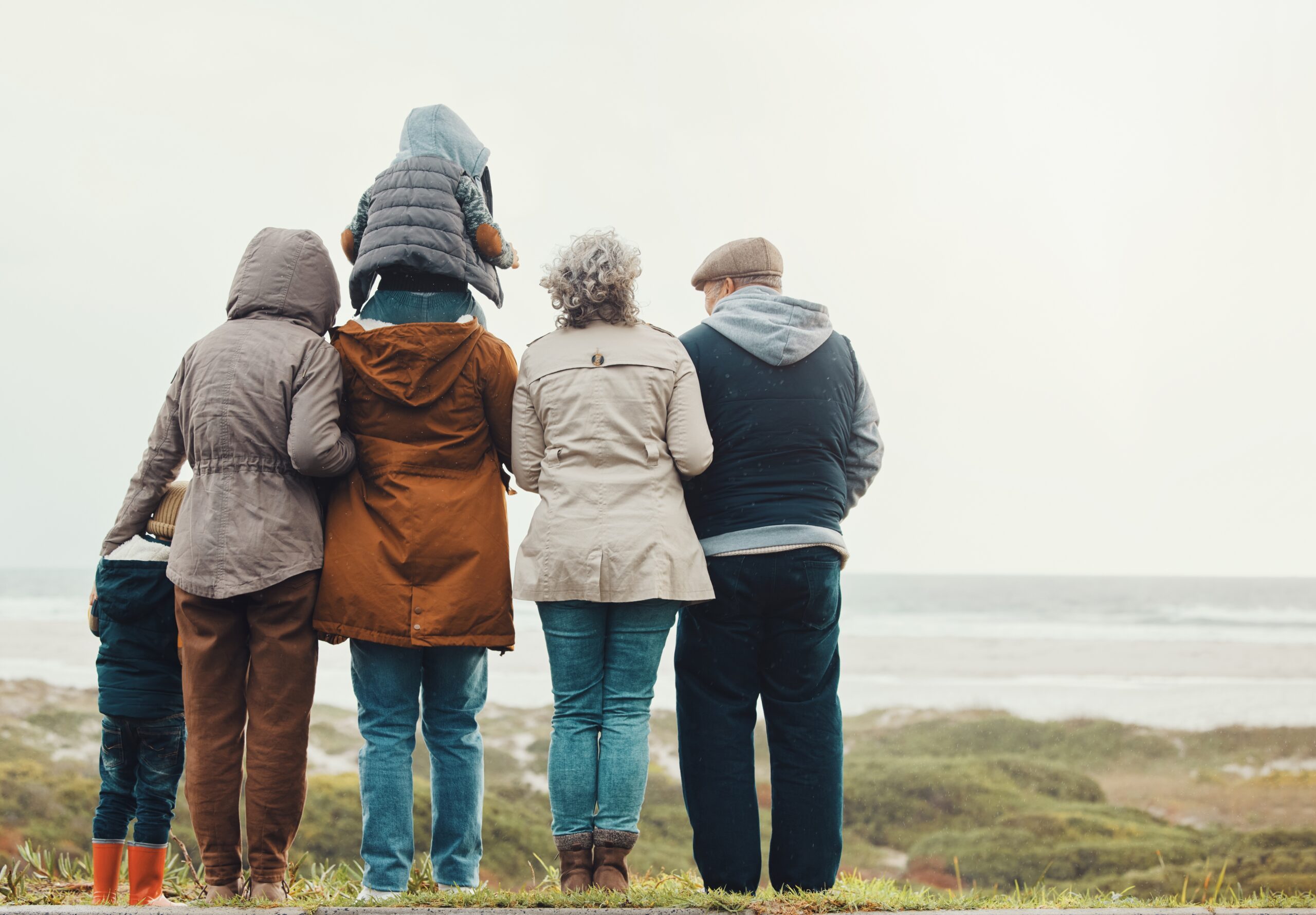 Family,hiking,outdoor,,generations,at,beach,together,with,nature,view