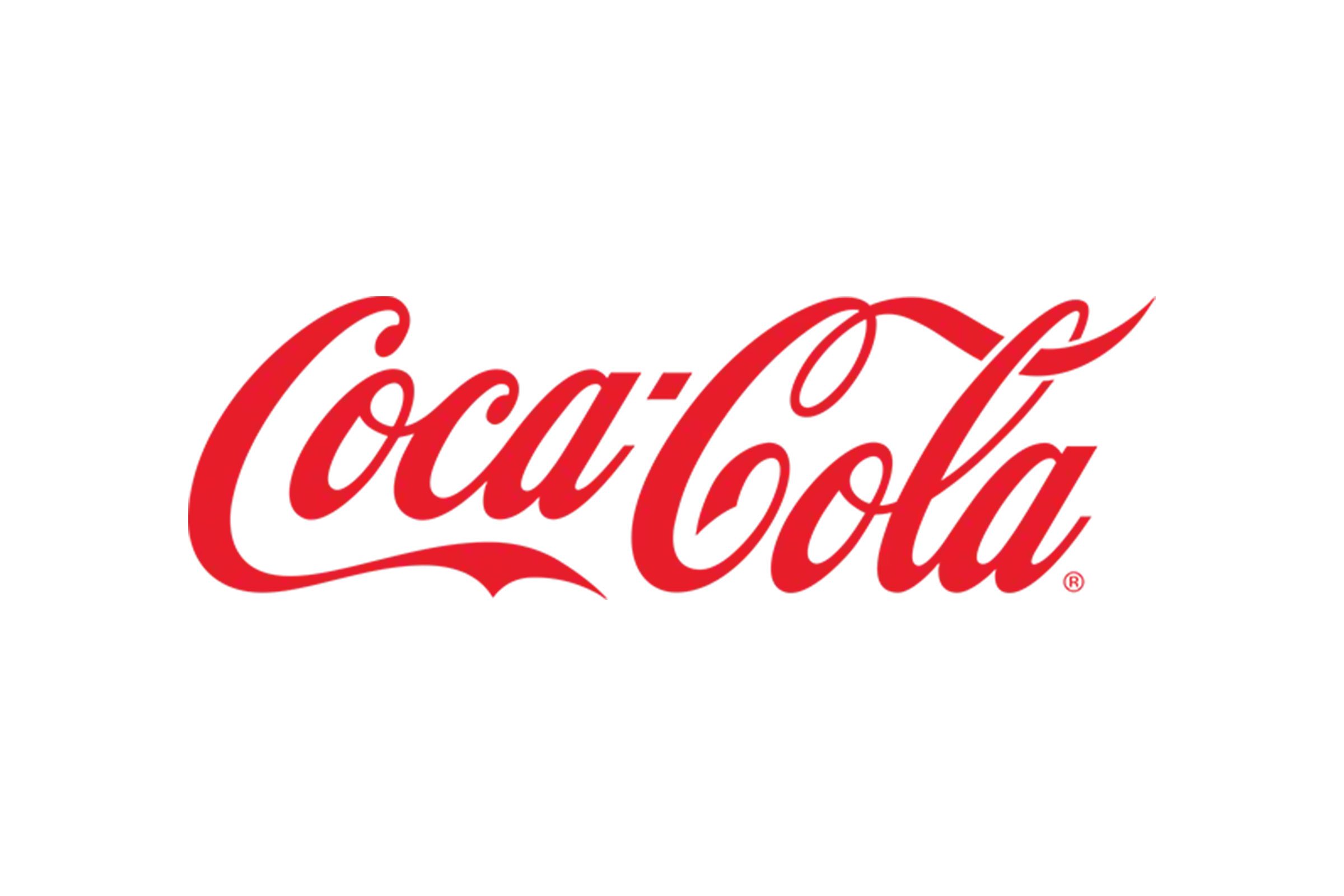 Stylised letters thats says "Coca Cola" in bright red colors set against a white background.