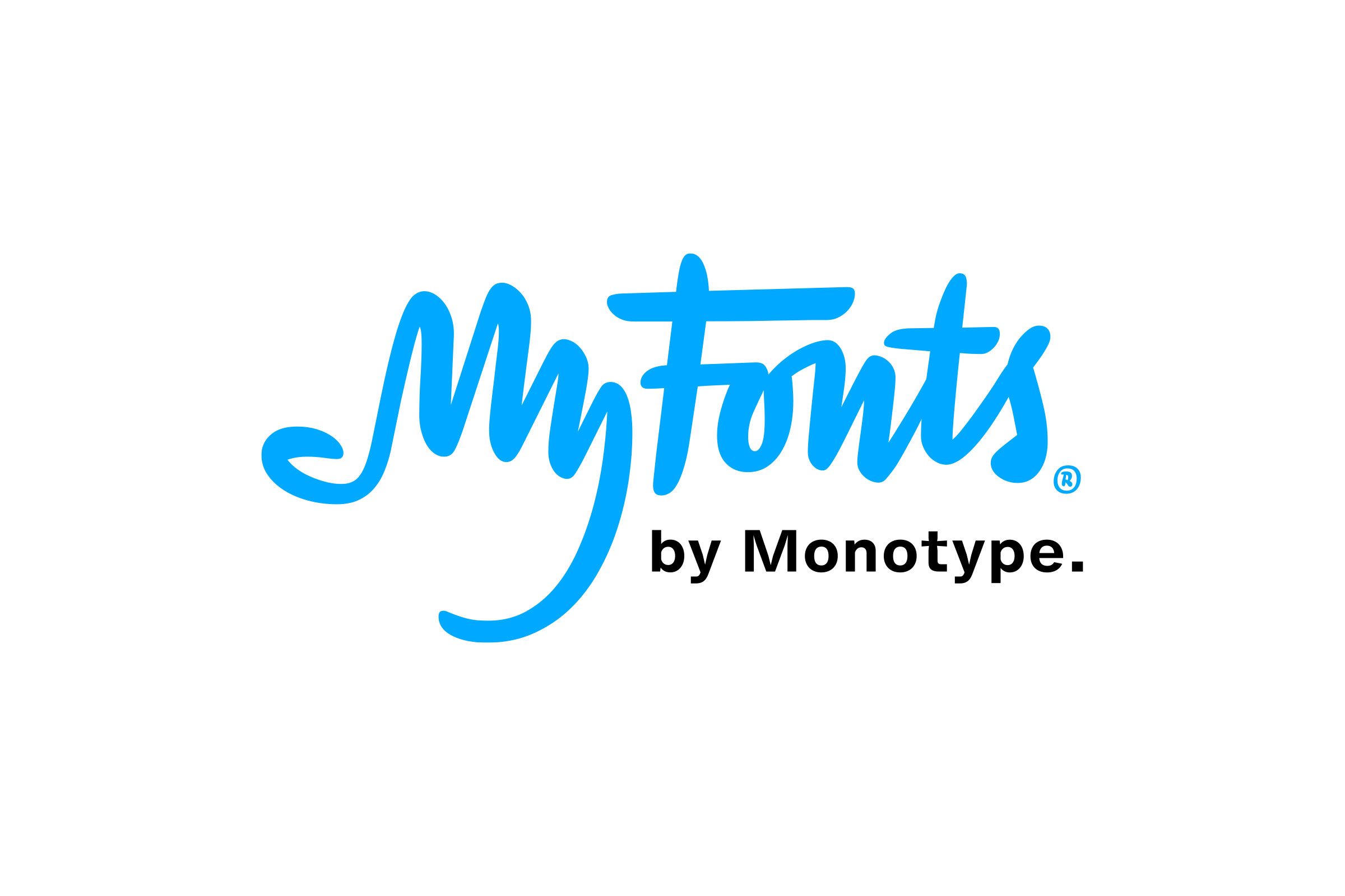 A bright blue logo saying "my fonts" with the letter M shaped almost like a hand suggestive of you get everything you lay hands on, on this website.