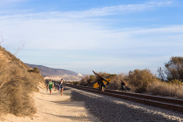 Surfers enjoy a beautiful day at San Onofre