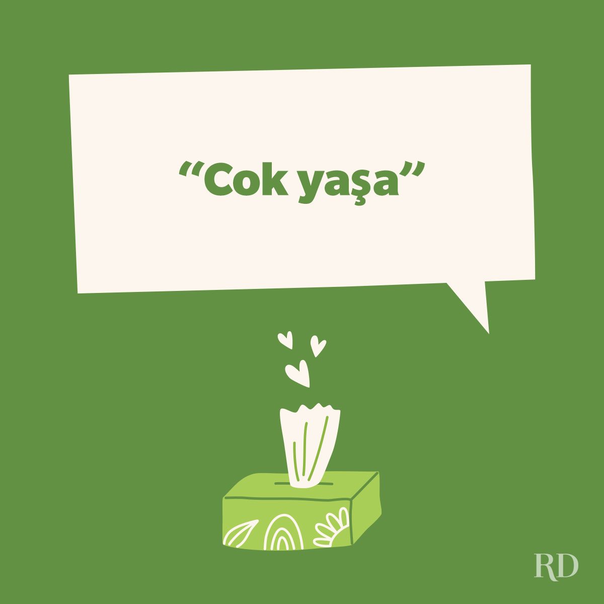 "God bless you" written in turkish language on a speech bubble with a tissue box.