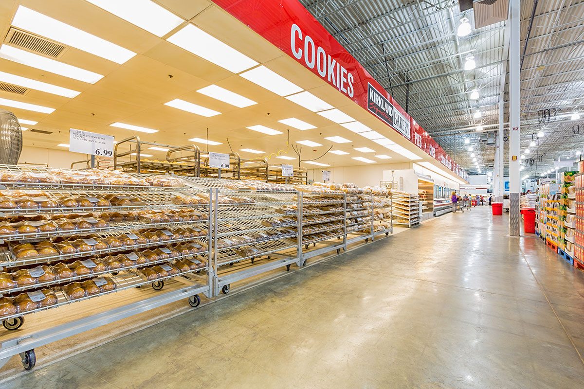 Bakery aisle in a Costco store.