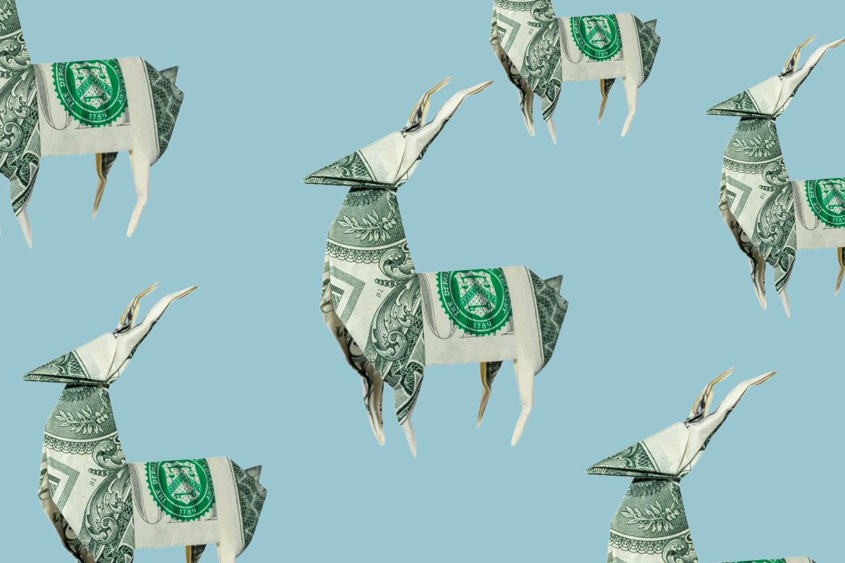 Money Origami Wild DEER Folded with Real One Dollar Bill 