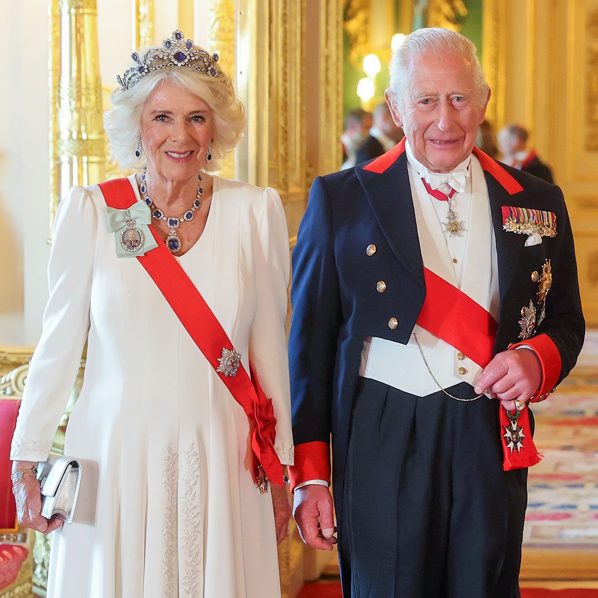 Queen Camilla and King Charles III attend the State Banquet at Windsor Castle